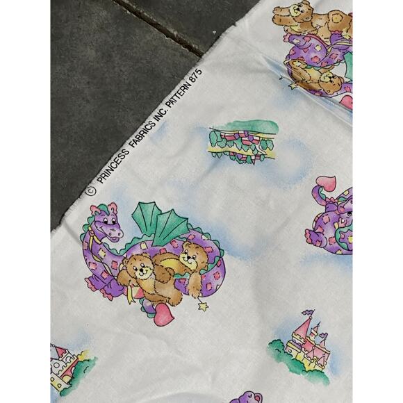 80s 90s Princess Fabrics, Bears and Dragons, Fabric Panel, 44x78, Sewing Supply - Picture 3 of 5